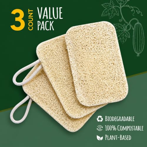 Natural Loofah Dish Sponge 3-Pack - Biodegradable Kitchen Cleaners
