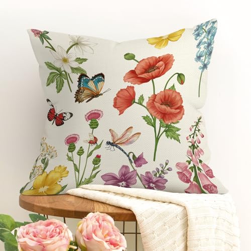 Joymaison Floral Butterfly Throw Pillow Covers 18x18, Set of 4
