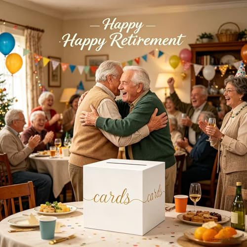 Elegant White and Gold Wedding Card Box with Foil Accents