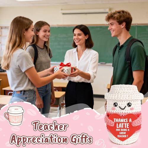 Teacher Appreciation Gift - Handmade Crochet Latte with Message Card