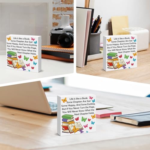 Inspirational Wooden Box Sign for Book Lovers - 5x5 Décor