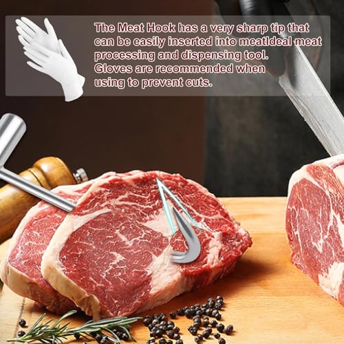 GOLD DEER 2PCS Stainless Steel T-Handle Meat Hooks for Processing