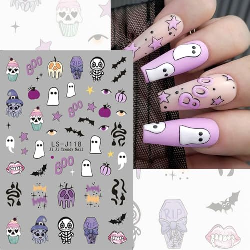 6 Sheets Gothic 3D Halloween Nail Art Stickers Self-Adhesive Decals