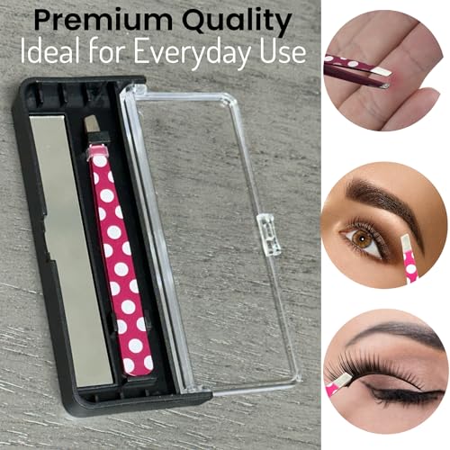 ALAZCO Slant Tip Tweezers Stainless Steel with Mirror Case