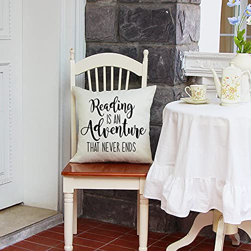 Farmhouse Reading Quote Pillow Cover - 18" x 18" Decorative Cushion