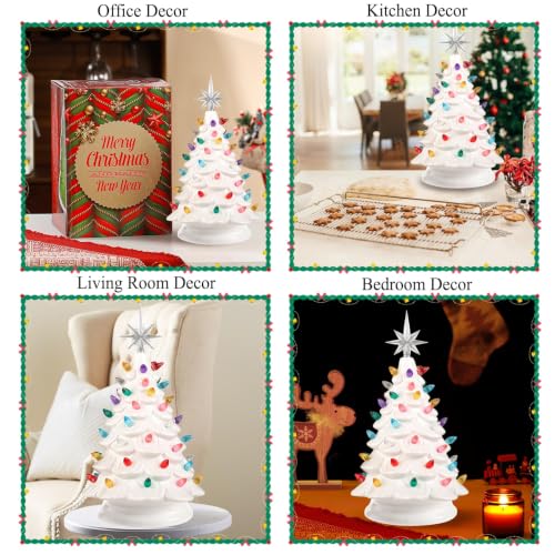 White Ceramic Christmas Tree Decorations 13 Inch Tabletop Holiday Decor with Star Topper