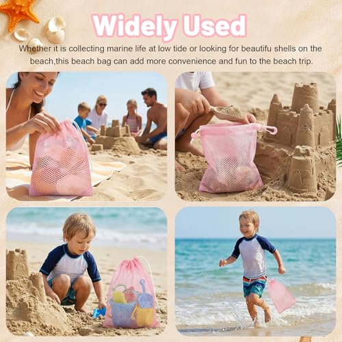 Amabro Pink Mesh Beach Bag - 2 Pcs Foldable Shell Collecting Bags