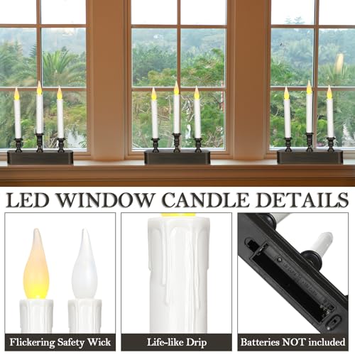 4 Pack Battery Operated LED Window Candles with Timer and Black Base