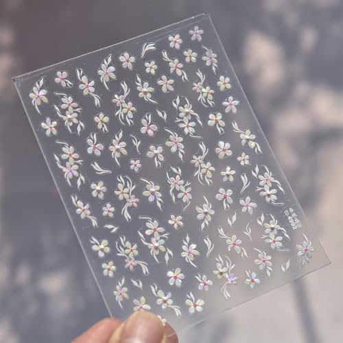 5D Embossed Flower Nail Art Stickers - White Peach Blossom Decals