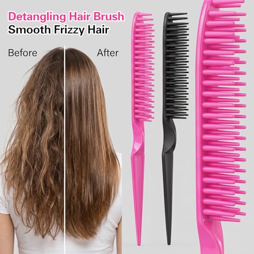 4-Piece 9-Inch 3-Row Hair Styling Comb & Rat Tail Teasing Brush Set
