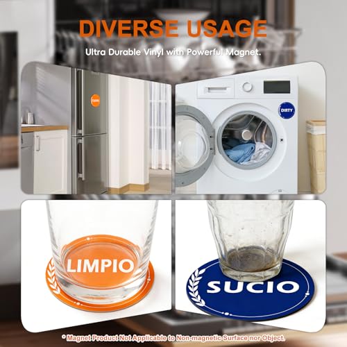 Dishwasher Clean Dirty Magnet 2 Pack - Bilingual English Spanish