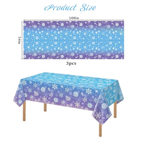 Winter Snowflake Plastic Tablecloth Set for Holiday Parties - Blue & Purple, 3 Pack