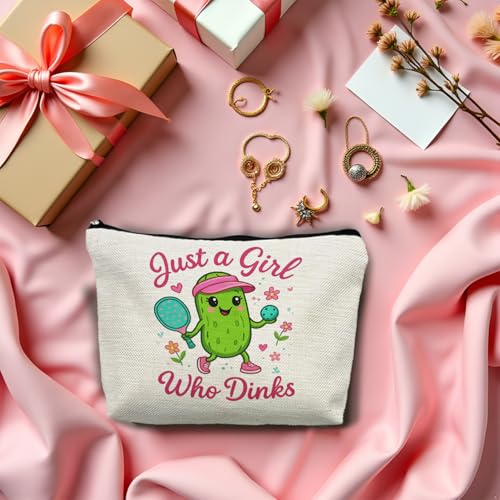 Pickleball Makeup Bag Linen Travel Toiletry Pouch for Women Players