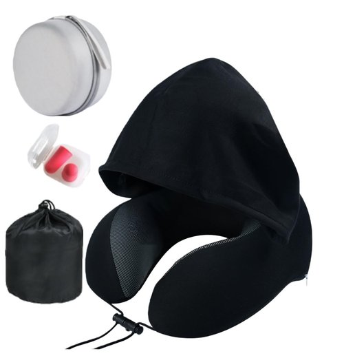 ILYISFMTY Travel Neck Pillow with Extra Large Hood Rollable Airplane Hooded Neck Pillow with Memory Foam Filling and Removable, Skin-Friendly Cover with Carrying Case & Pouch (Velvet)