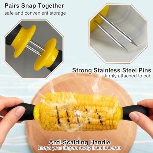 AQRINGO Corn Cob Holders - 12 Pcs Stainless Steel Skewers, Yellow-Black