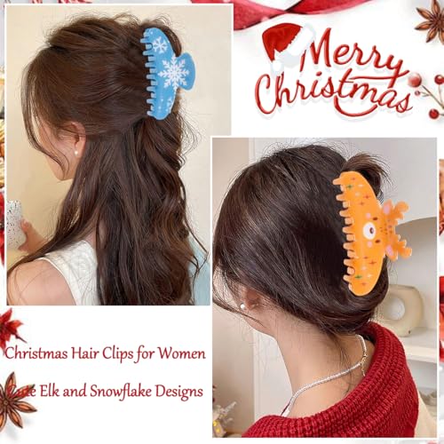 Christmas Hair Claw Clips 2Pcs Snowflake Elk Non-Slip Hair Accessories