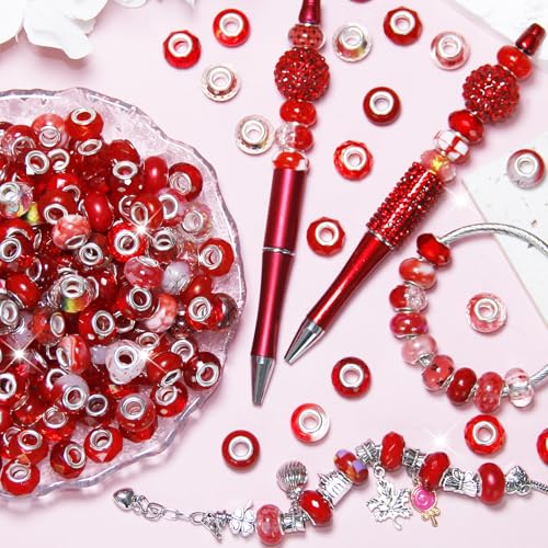 60 Pcs Red Large Hole Beads 14mm European Craft Beads for DIY Jewelry Making