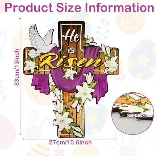 He Is Risen Wooden Easter Door Sign with Flowers & Doves