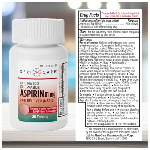 GeriCare Low Dose Adult Chewable Aspirin 81mg - 36 Count