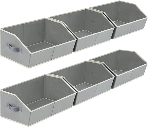 Homsorout Large Storage Bins - 6 Pack Fabric Organizing Baskets with Handles | Foldable Grey Cube Boxes for Clothes and Towels