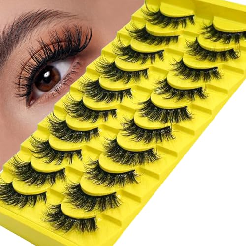 Wispy Cat Eye False Eyelashes - Fluffy Faux Mink Strip Lashes 10 Pairs