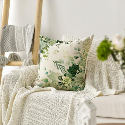 AVOIN colorlife Eucalyptus Succulents Throw Pillow Cover 18x18 Inch