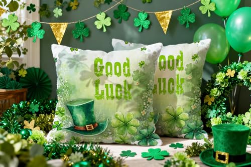 St. Patrick's Day Throw Pillow Covers 16x16 Inch Shamrock Clover Cases 2 Pack