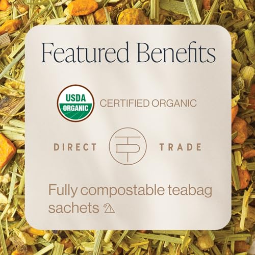Rishi Tea Organic Turmeric Ginger Herbal Tea, Caffeine-Free, 30 Count