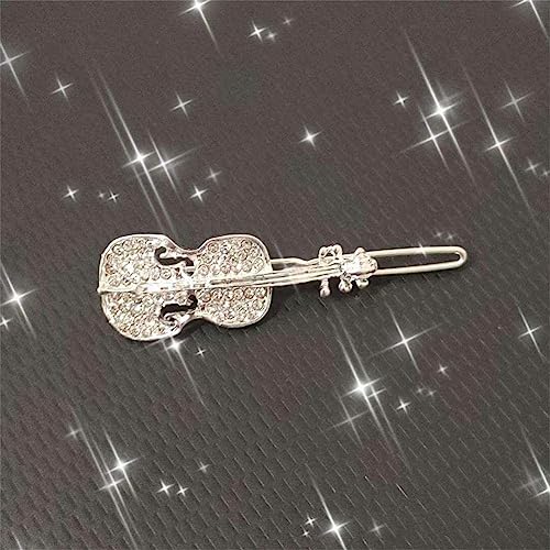 Crystal Rhinestone Violin Hair Barrette - Elegant Musical Hair Clip