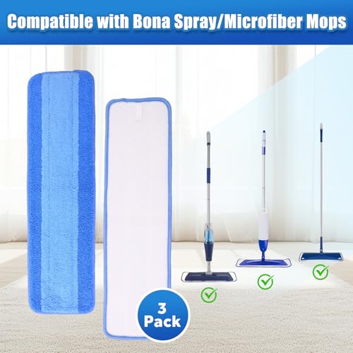 Microfiber Cleaning Pads for Bona Mop - 3 Pack, 18 Inch, Washable