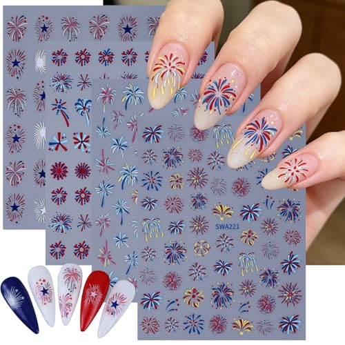 4th of July Nail Stickers 4 Sheets Patriotic Red White and Blue Decals