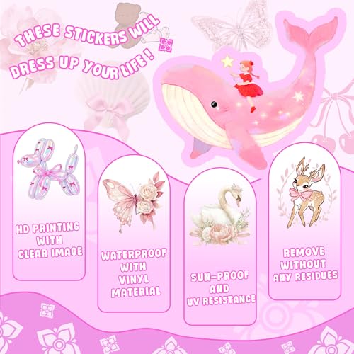 120 PCS Coquette Stickers - Aesthetic Pink Stickers for DIY Decor