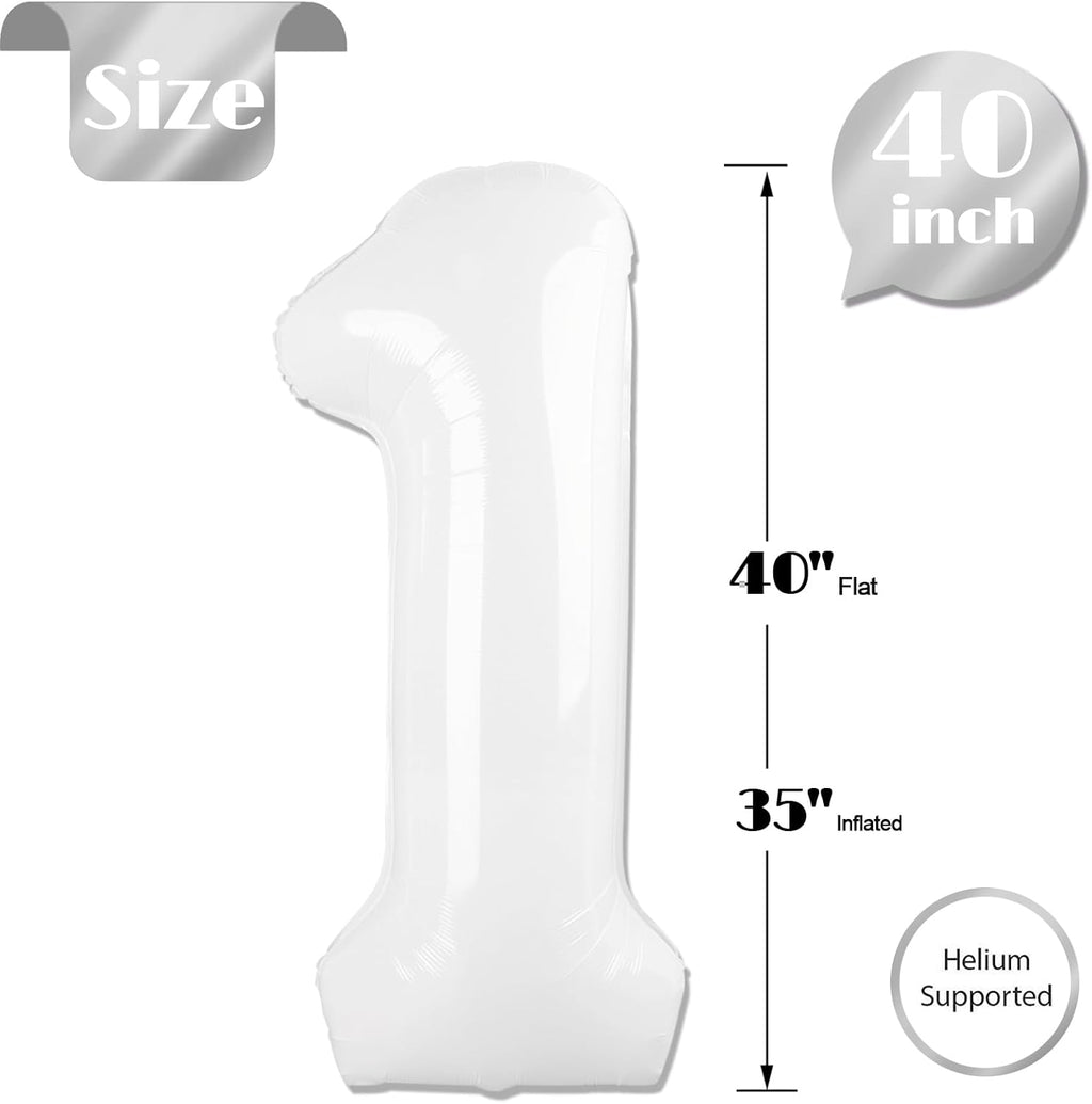 Regine Switzerland 40-Inch White Number 1 Balloon - Translucent First Birthday Decoration for Kids