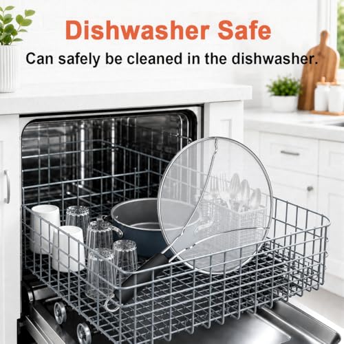 HOMEAVA 13-Inch Stainless Steel Splatter Screen - Black Handle Grease Guard