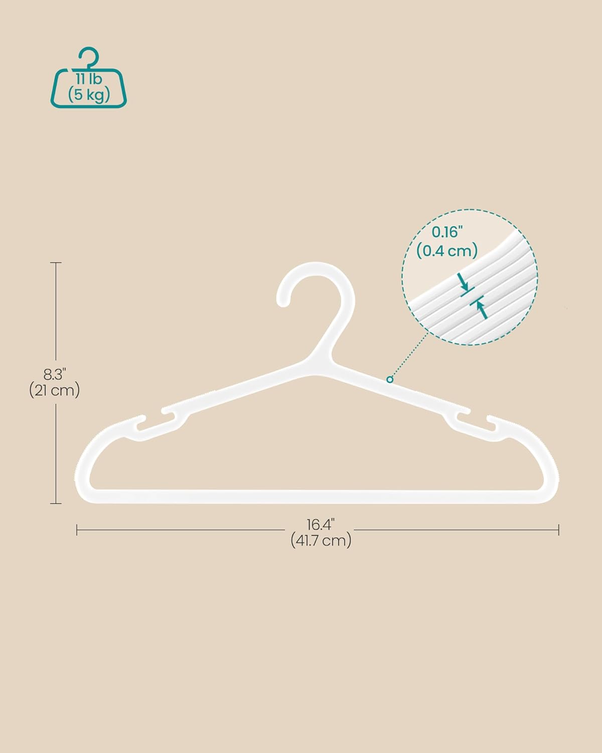 SONGMICS Clothes Hangers - Space-Saving Plastic Hangers with Wide Shoulder Notches | 50-Pack, 16.4 Inches, Cloud White