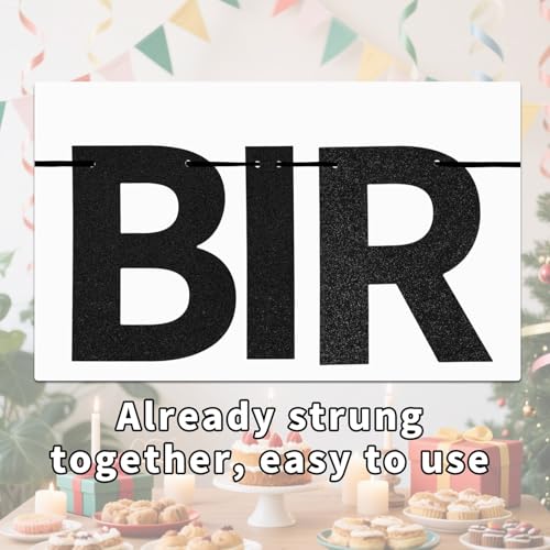 Bruh It's My Birthday Banner Pre-Strung Black Glitter Party Decoration
