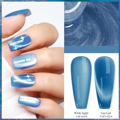 KAHSOSE Blue Jelly Cat Eye Gel Nail Polish Magnetic Reflective Finish