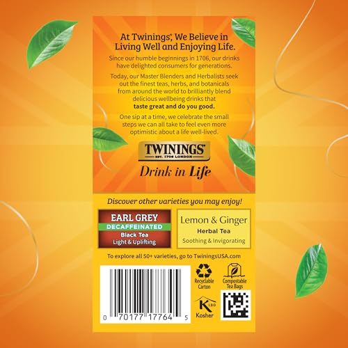 Decaf Lady Grey Black Tea - Twinings, 20 Bags, Orange & Lemon Peel, Individually Wrapped
