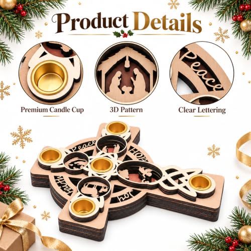 10x8 Inch Wooden Nativity Cross Candle Holder Advent Wreath B Style 1 Pcs
