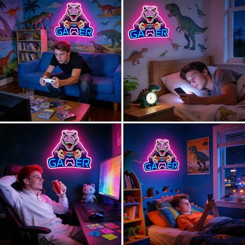 Dinosaur Neon Sign T-Rex LED Wall Light for Room Decor - T-Rex Game Variation