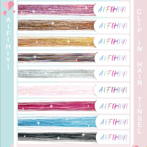 Clip-In Hair Tinsel Extensions - 18 Pcs 20-Inch Colorful Glitter Fairy Hair