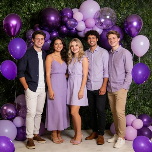 WARRENSON Purple Balloons 72 Pack Assorted Sizes Metallic Chrome Pearl Latex