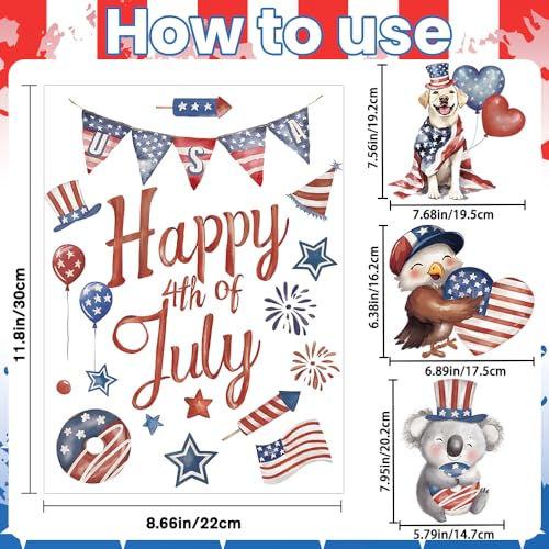 4th of July Patriotic Window Clings - 6 Reusable Stickers