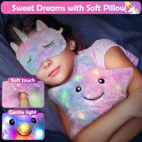 Unicorn Gift Set for Girls Ages 6-10 - Plush Diary, LED Star Pillow & More