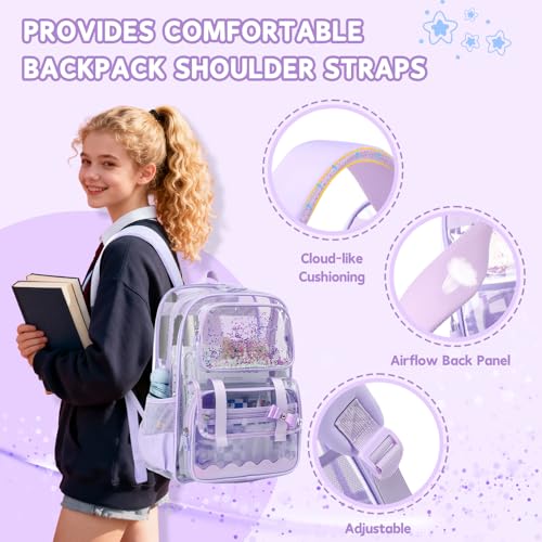 Clear Backpack for Girls - Dreamy Purple Transparent School Bookbag