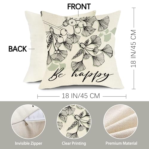 Black Leaves Decorative Throw Pillow Covers - Set of 4