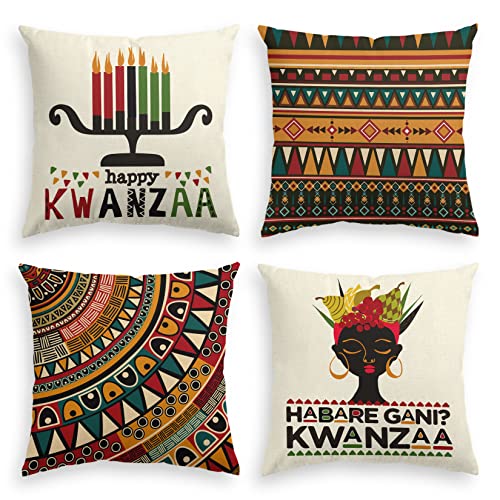 Kwanzaa Candlestick Throw Pillow Covers - Set of 4, 18x18 Inch