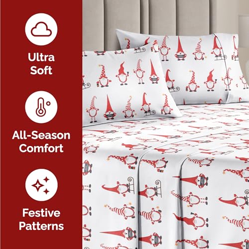 CGK Unlimited Holiday Gnomes Red Bedding Set Twin XL - Christmas Sheets