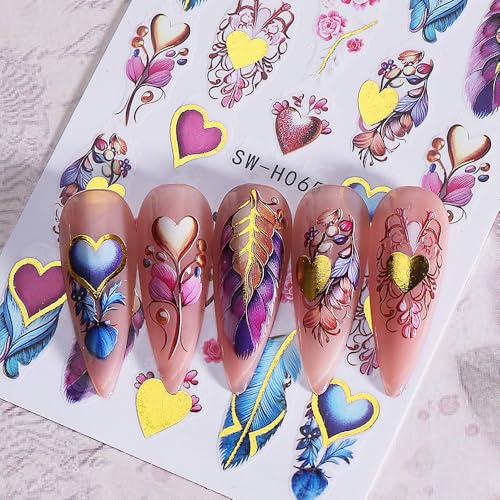 Valentine Nail Art Stickers 3D Self-Adhesive Heart Decals 6Pcs