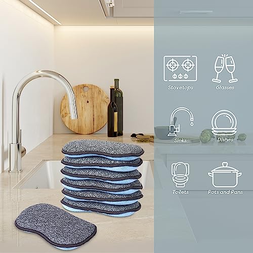 Scrub-it Microfiber Kitchen Sponges - Reusable Non-Scratch Dish Scrubbers, Small Gray & Blue 6 Pack